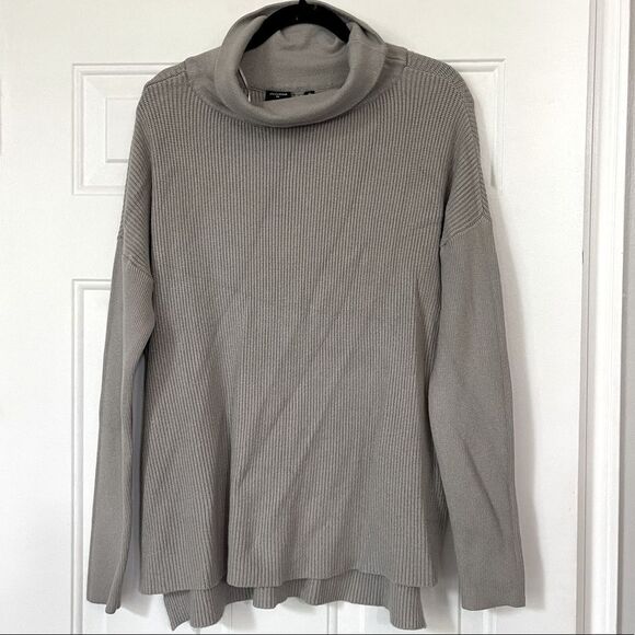 Gray Turtleneck Sweater Medium Long Sleeve Classic Rib Casual Blouse Top Boho - Picture 1 of 3